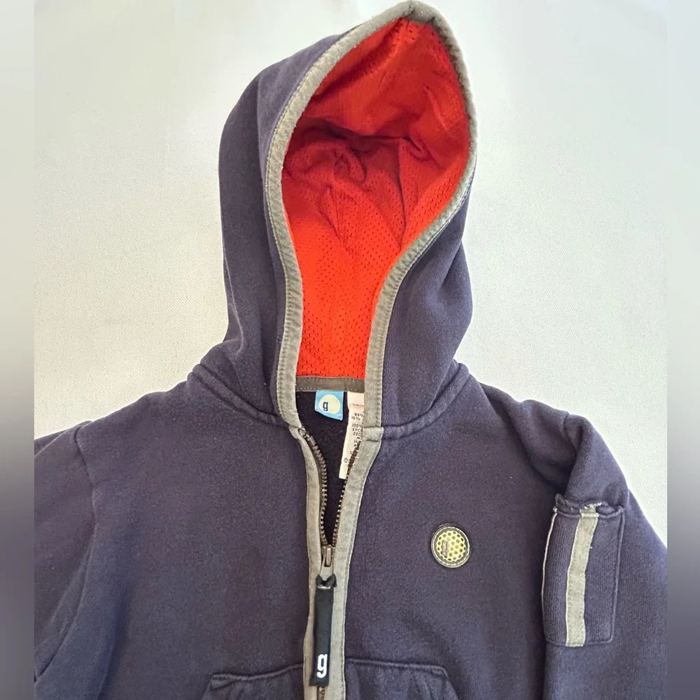 Y2K Vintage Gymboree Blue and Orange Zip-Up Hoodie Sweatshirt Size 12-18 Months